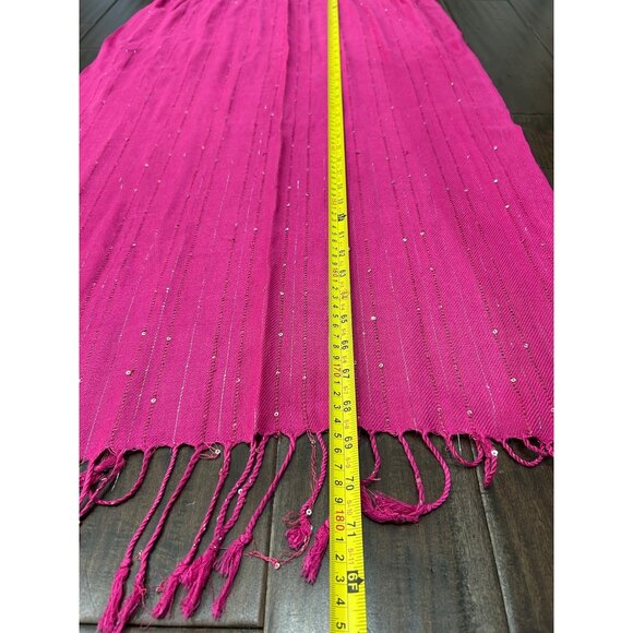 Elegant Pink Scarf With Silver Sparkle Accents Fringe - Picture 6 of 6